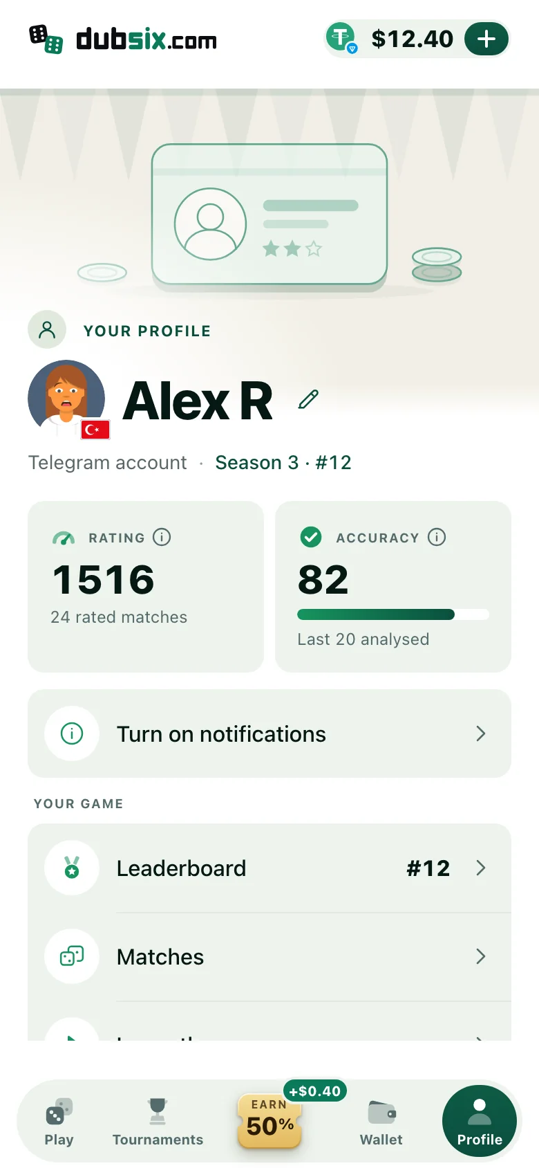 Your profile: rating, leaderboard and matches